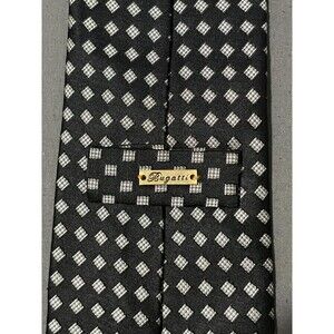 Bugatti 100% Silk Tie Black Silver Geometric 57x4 Wide Classic Neck Tie